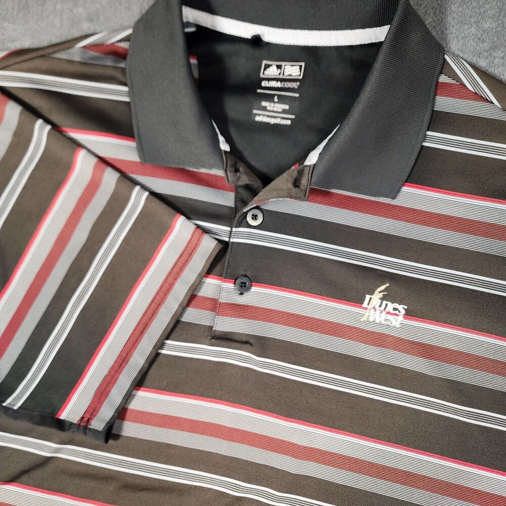 Adidas ClimaCool Dunes West Embroidered Mens Large Striped Golf Performance Polo